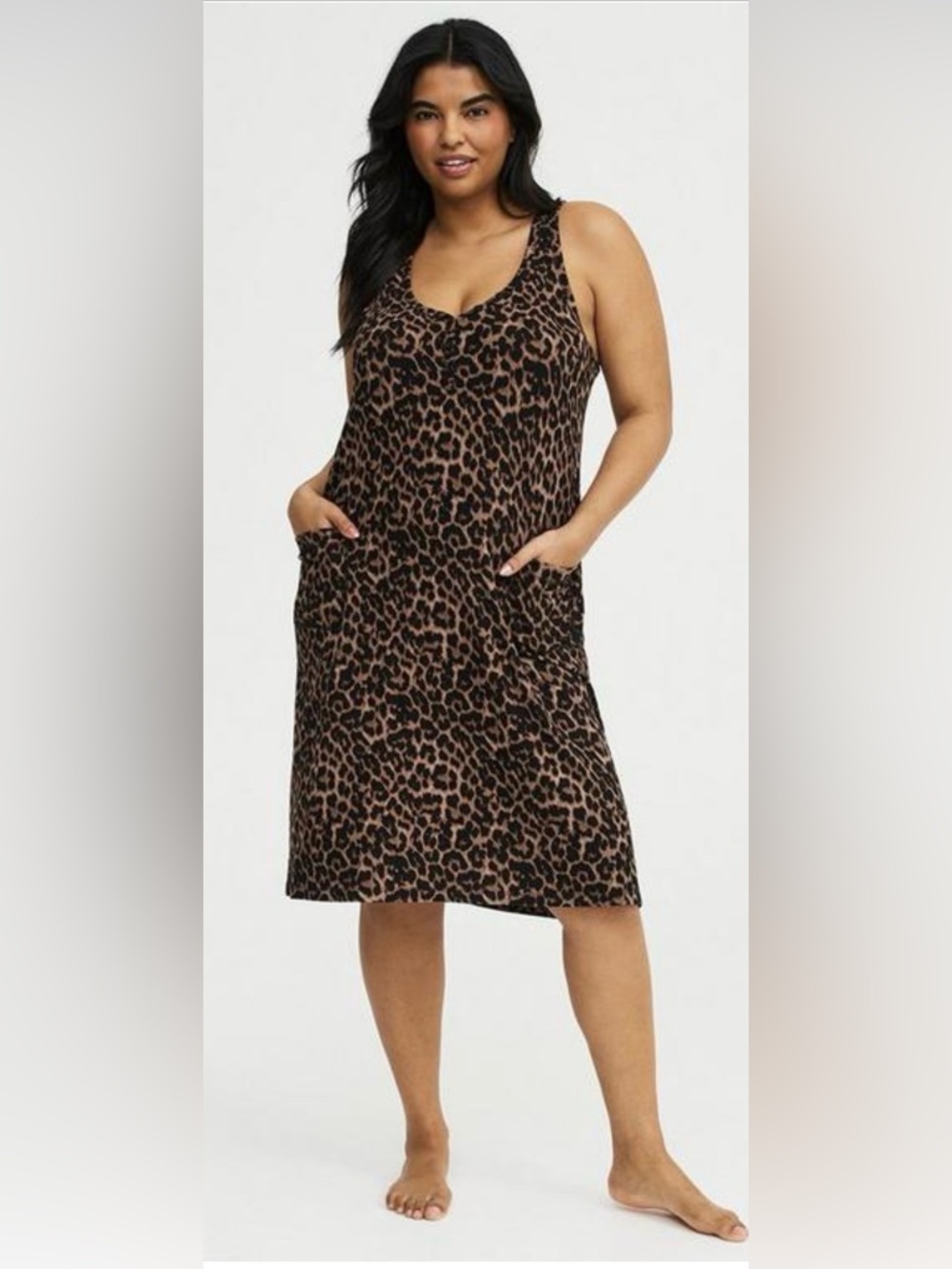 Torrid Leopard Print Super Soft Rib Henley Midi Lounge Dress size 3